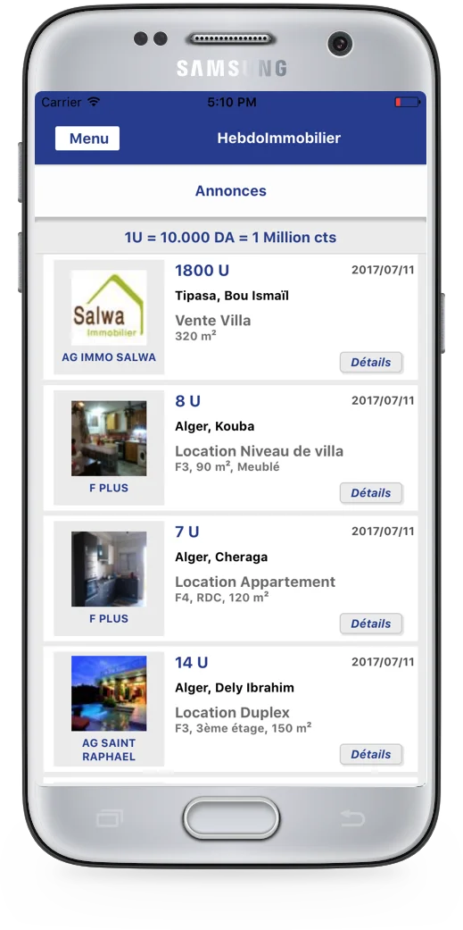 Illustration de l'application mobile Hebdo Immobilier en détails